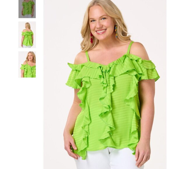 Plus Size 22/24 (3X) Cato Electric Neon Lime Green Ruffle Check Tank Top NWT - Picture 4 of 8